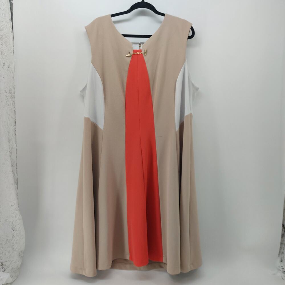 Sandra Darren Womens 22W Plus Size Career Dress Beige Coral White